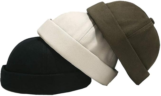 Retro Brimless Stripe Brimless Adjustable Docker Hat Beanie Visorless Cap for Men & Women