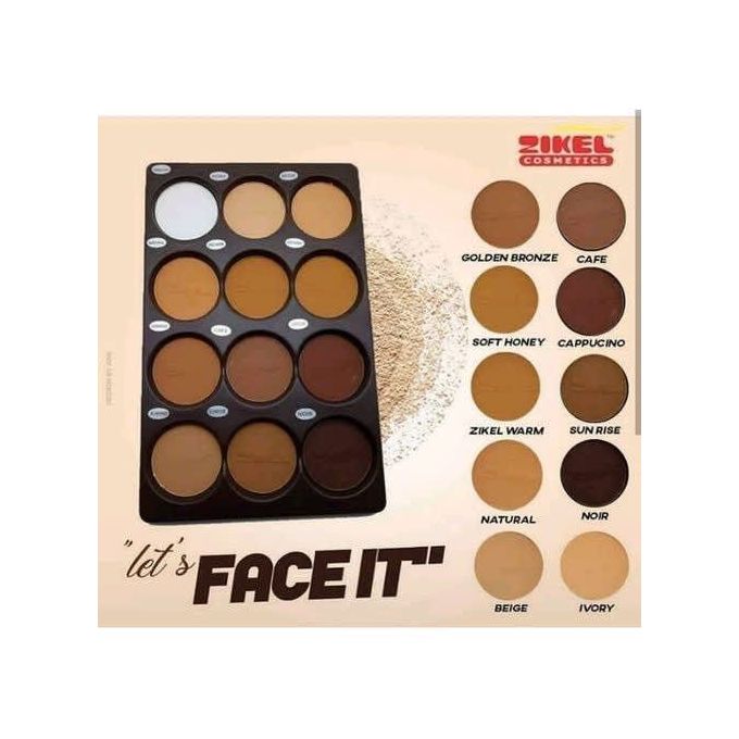 Zikel 12-Color Contour & Face Powder Palette – All-in-One Pro Makeup Kit for Sculpting, Highlighting & Full Coverage Finish