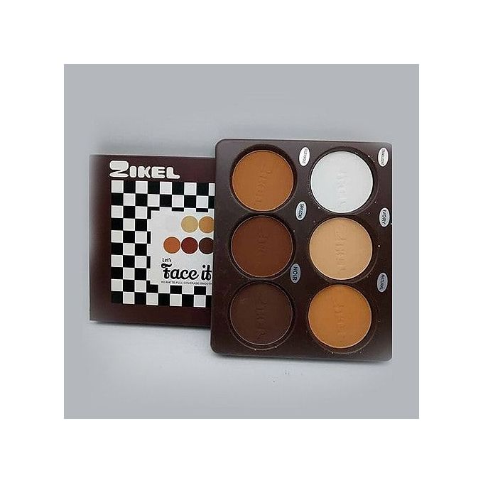 6-Color Face Powder & Foundation Palette – All-in-One Matte Finish Compact for Contouring, Highlighting & Full Coverage