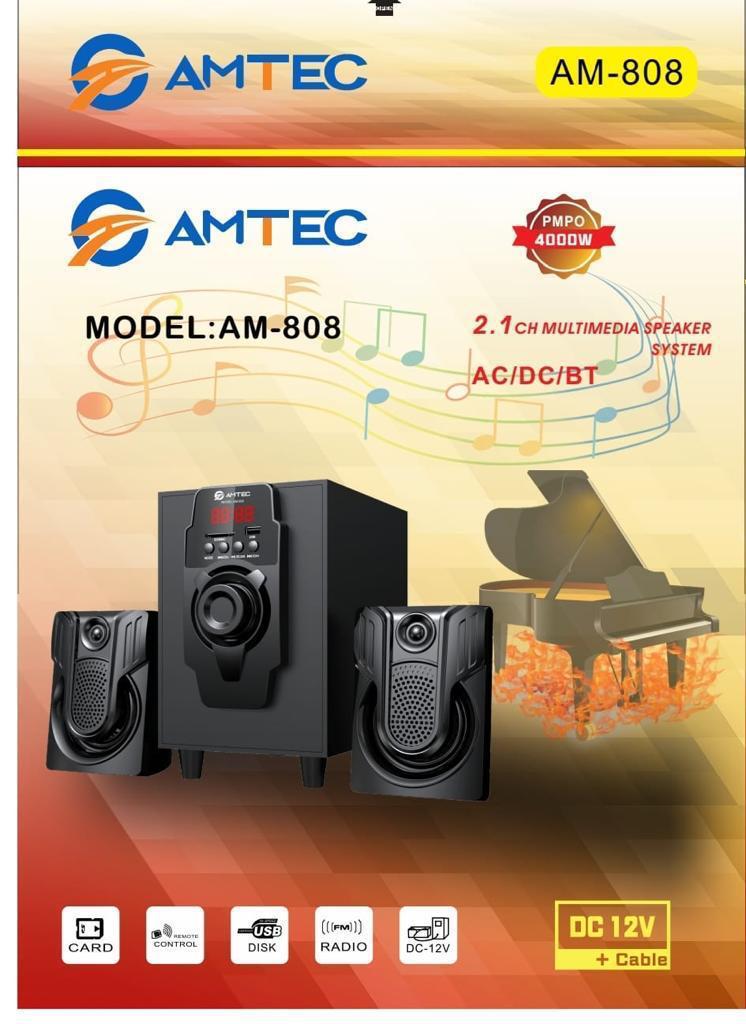 Amtec AM-808 2.1 Channel Bluetooth Home Theatre System – 8000W PMPO with Subwoofer, USB/SD/FM, Powerful Bass & Remote Control – Surround Sound Audio for TV, Movies & Music