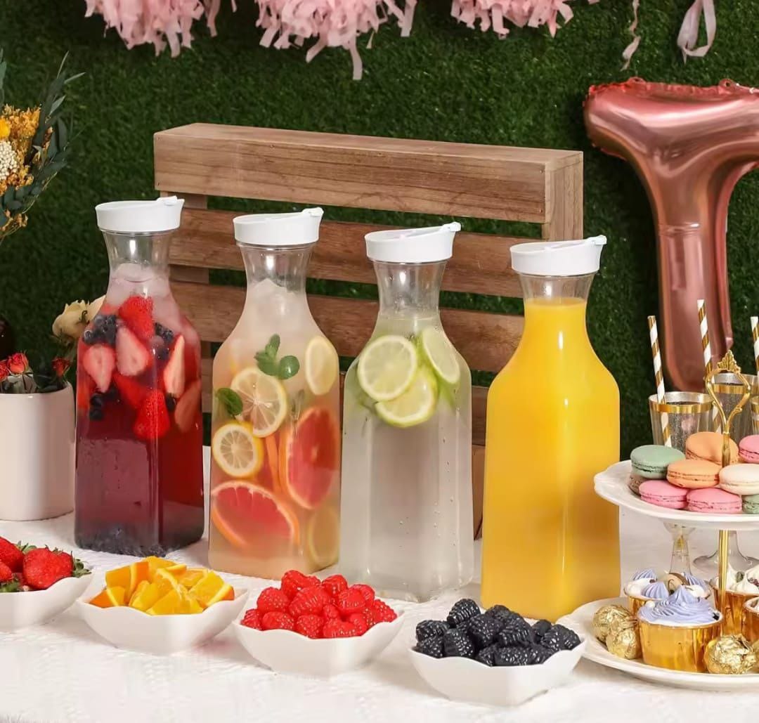 Juice Carafe 1.5 liters with Lids Airtight Drink Pitcher for Fridge Storage Easy Pour Milk Container Beverage Bottles for Bar Freezer