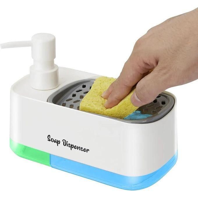 Hand and Dish liquid Soap Dispenser Set for Kitchen, Dual Soap Dispenser with Sponge Holder, 2-in-1 Countertop Soap Pump Dispenser for Kitchen Sink, Bathroom, events, gift, table top etc Useful Kitche
