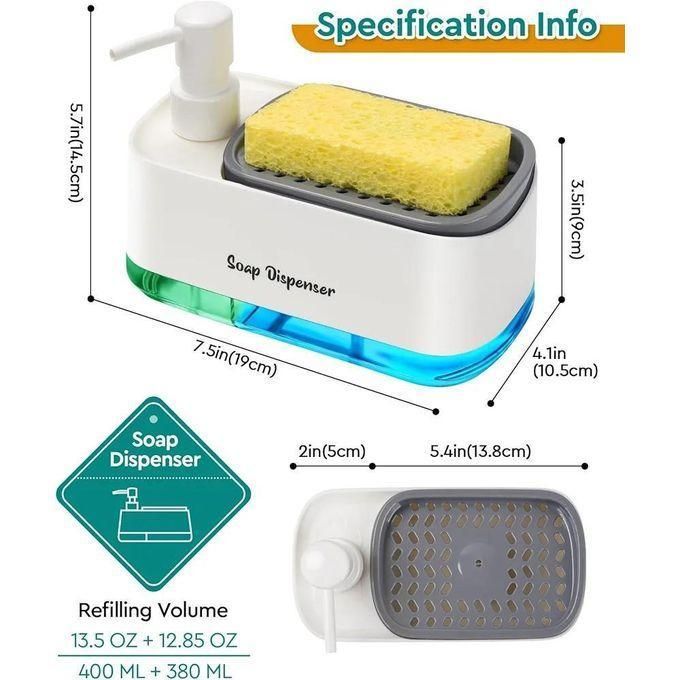 Hand and Dish liquid Soap Dispenser Set for Kitchen, Dual Soap Dispenser with Sponge Holder, 2-in-1 Countertop Soap Pump Dispenser for Kitchen Sink, Bathroom, events, gift, table top etc Useful Kitche