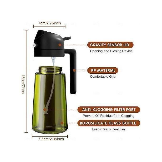 2 in 1 Oil Dispenser and Oil sprayer, Oil Spray bottle for air fryer, Glass Oil Dispenser with Spray, for Cooking, for Kitchen & Olive Oil, Refillable Food Grade Oil 450ml