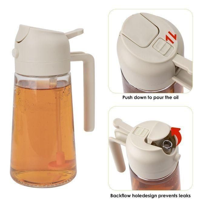 2 in 1 Oil Dispenser and Oil sprayer, Oil Spray bottle for air fryer, Glass Oil Dispenser with Spray, for Cooking, for Kitchen & Olive Oil, Refillable Food Grade Oil 450ml