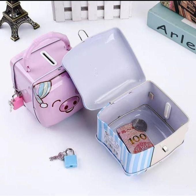Metallic Piggy Bank for Kids with Padlock & Keys Children's Toy Gift Saving coins & Note Banks Jar