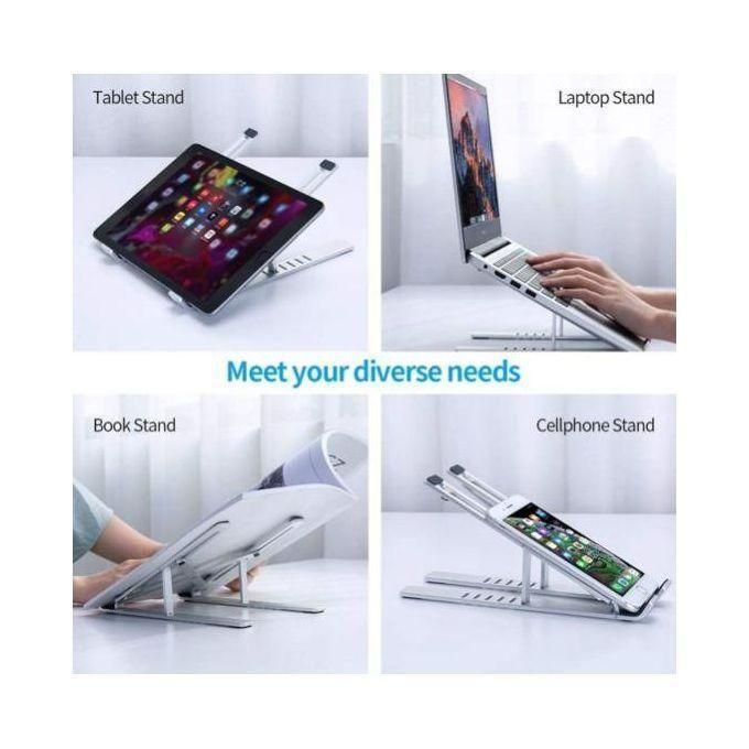 Metallic Creative Foldable Adjustable Laptop Stand Bracket for Laptops, Tablets, and Phones, Strong Metal Construction with Nonslip Silicone Pads, 7 Adjustable Angles, Wide Compatibility Up to 17 Inch