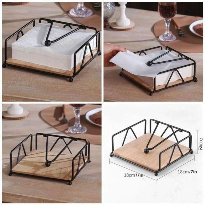 Elegant Metallic Napkin /serviette holder,with Flip Close & Bamboo Base for Kitchen Countertop ,Dining Room, Tabletop Decor