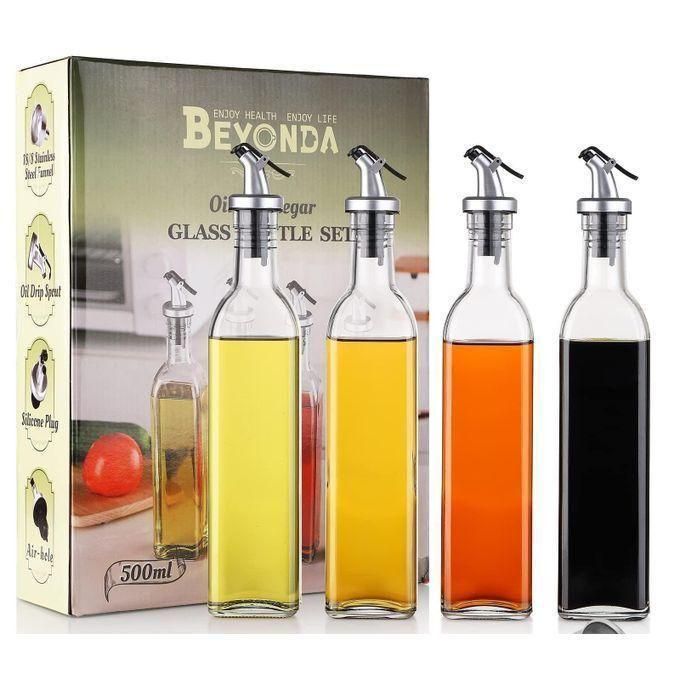 Glass 500ml Oil Dispenser Bottle For Kitchen Cooking Olive Oil Vinegar Container Leakproof Glass Pourer With Measurement Marks