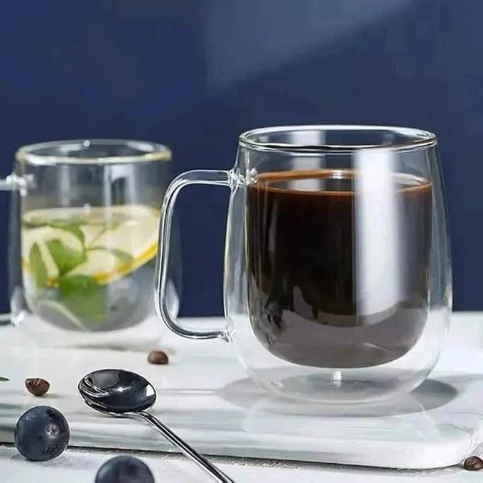 350ml double walled borosilicate transparent insulated coffee mug tea mug