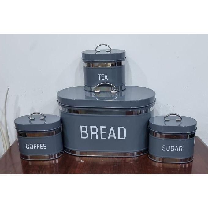 Galvanized metallic Ribbon Bread bin 10L with 3 canisters each 1.5L