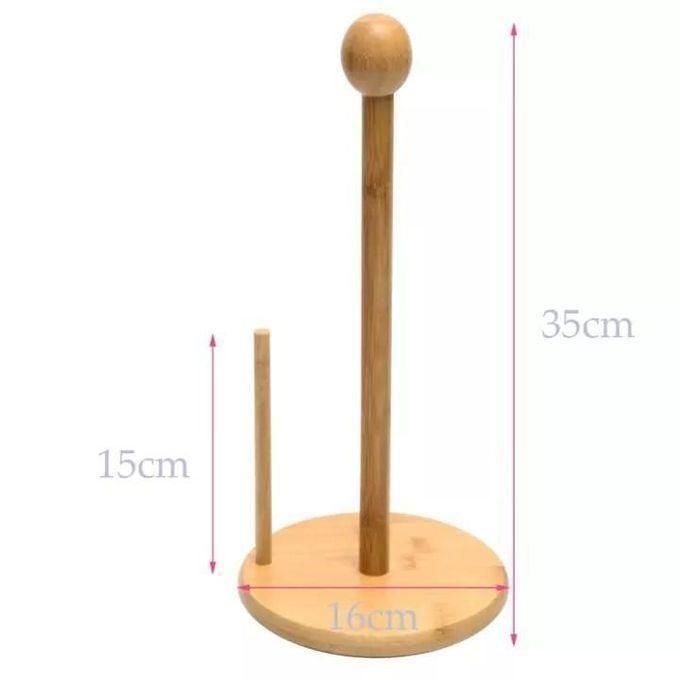 Bamboo Wood Tissue Holder Vertical Roll Pole Paper Towel Holder for Kitchen/Toilet Freestanding