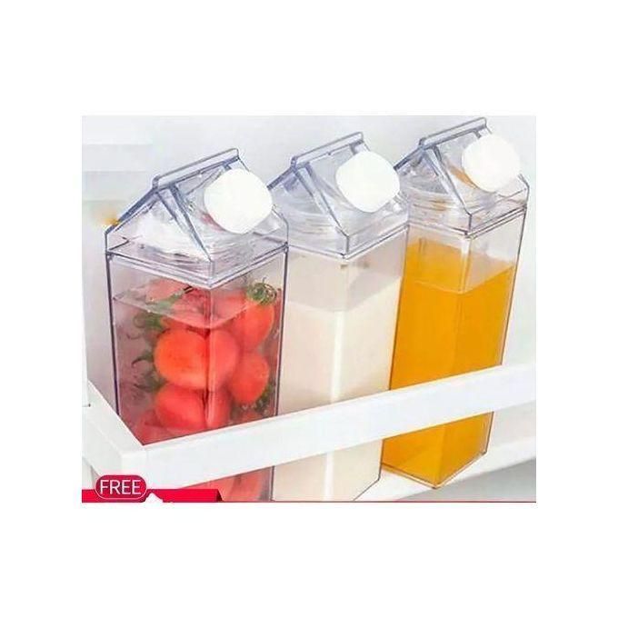 Fridge Bottle 1L Leak-Proof Milk/Juice Water Bottle Fridge Storage Container Transparent Milk Carton Container, Reusable Milk Bottle, Transparent Drinking Cup, Clear Square Milk Boxs Leakproof Water B