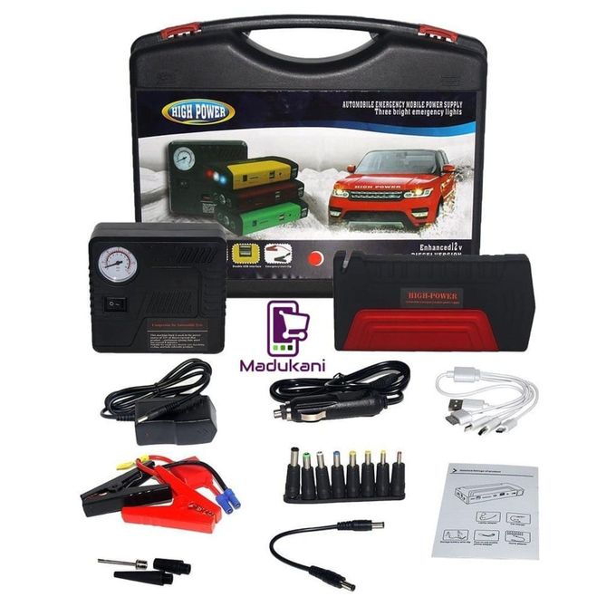 Portable High Power Bank Jump Starter Kit With Tyre Inflator / Air Compressor, Phone And Electronic Accessories Charger