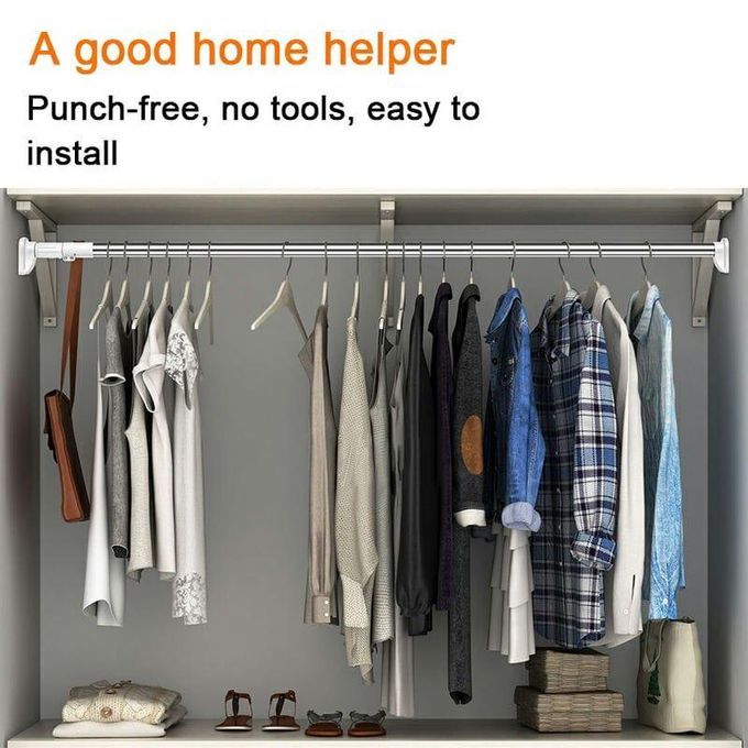 Clothes Hanger, retractable rod, curtain steel rod, adjustable clothes/Curtain rod, kitchen adjustable rod, Hanger, shower curtain rod, expandable curtain rod, No Hole Bathroom Curtain Door Towel Hat