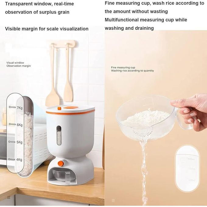 11kg Automatic Rice dispenser with rinsing cup. Smart Rice storage box