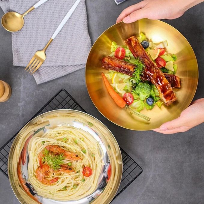 3 Litre Gold Stainless Steel 28cm Ramen Bowl Perfect for Family Meals, seasoning bowl for sushi sauce cream spice herbs, fruit Serving bowl, ideal for serving & dining table decoration