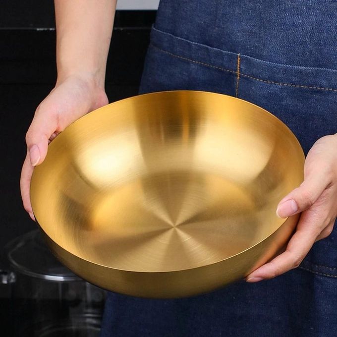3 Litre Gold Stainless Steel 28cm Ramen Bowl Perfect for Family Meals, seasoning bowl for sushi sauce cream spice herbs, fruit Serving bowl, ideal for serving & dining table decoration