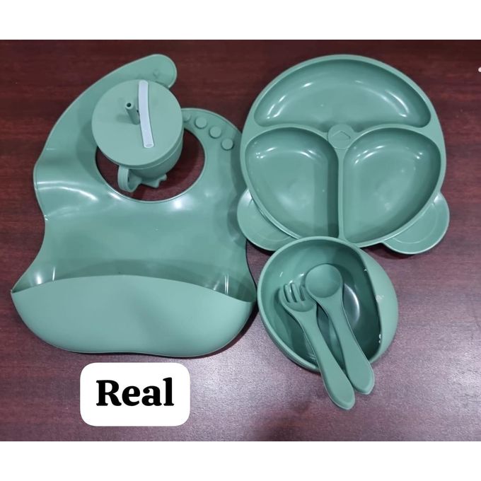 6PCS Silicone Baby Feeding Set Baby Led Weaning Supplies Includes Suction Bowls and Divided Plates Adjustable Bib Baby Utensils Spoons and Forks Cup Baby Feeding Essentials