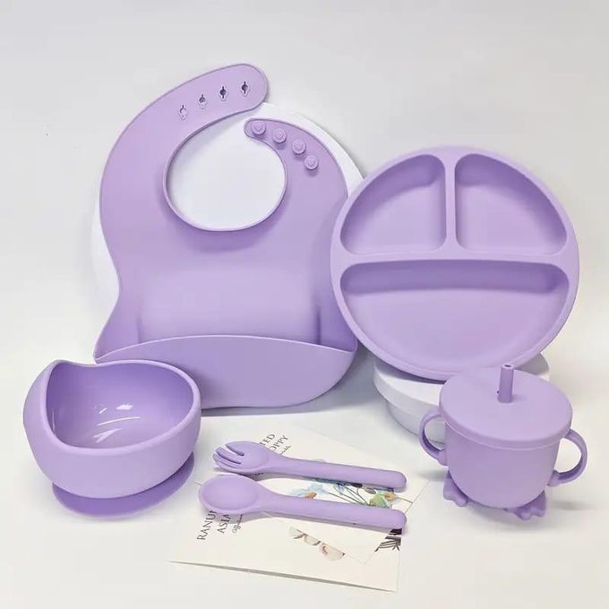 6PCS Silicone Baby Feeding Set Baby Led Weaning Supplies Includes Suction Bowls and Divided Plates Adjustable Bib Baby Utensils Spoons and Forks Cup Baby Feeding Essentials