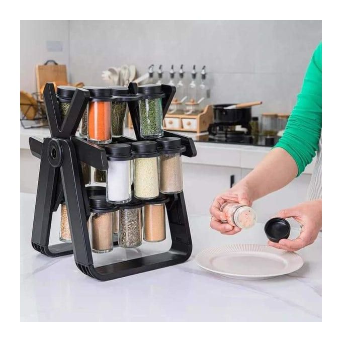 Windmill 18 Jar Rotating Spice Rack 18pc Set 180ml Each – Premium Rotating Spice Organizer for Kitchen, Countertop, or Pantry Storage, Space-Saving and Easy Access