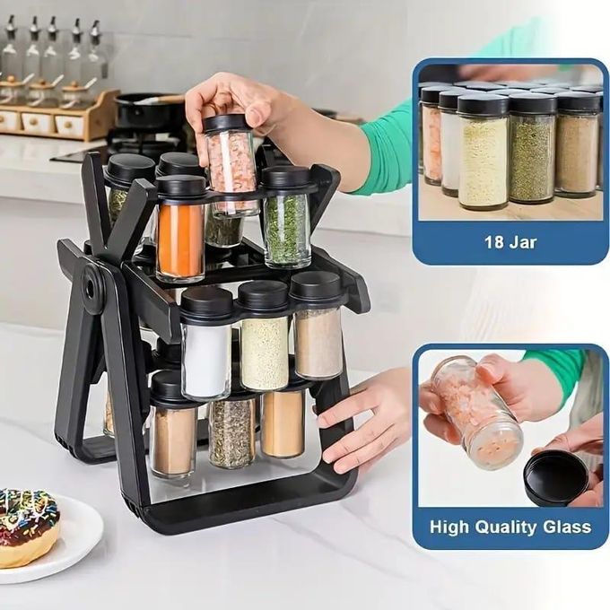 Windmill 18 Jar Rotating Spice Rack 18pc Set 180ml Each – Premium Rotating Spice Organizer for Kitchen, Countertop, or Pantry Storage, Space-Saving and Easy Access