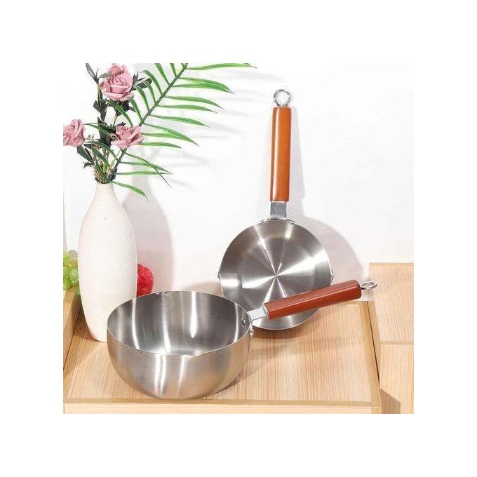 2L Stainless steel non- stick calibrated Japanese Pan Noodle Pot, Spaghetti pot, Milk Pot Stainless Steel tea pot/sufuria Saucepan Wooden Handle Soup Pot Tableware Pan Kitchen Cooking Tools 20cm