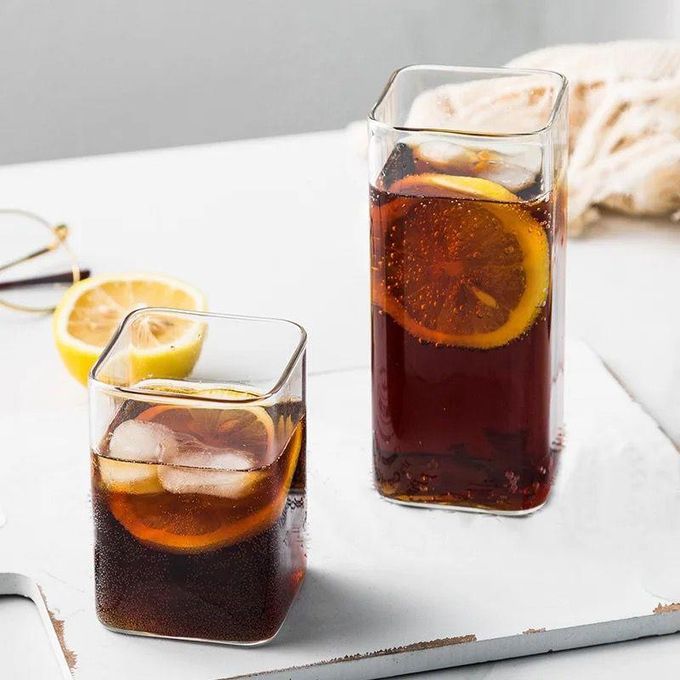 Square Glass Cup – Heat-Resistant Glass for Juice, Milk, Tea, and More