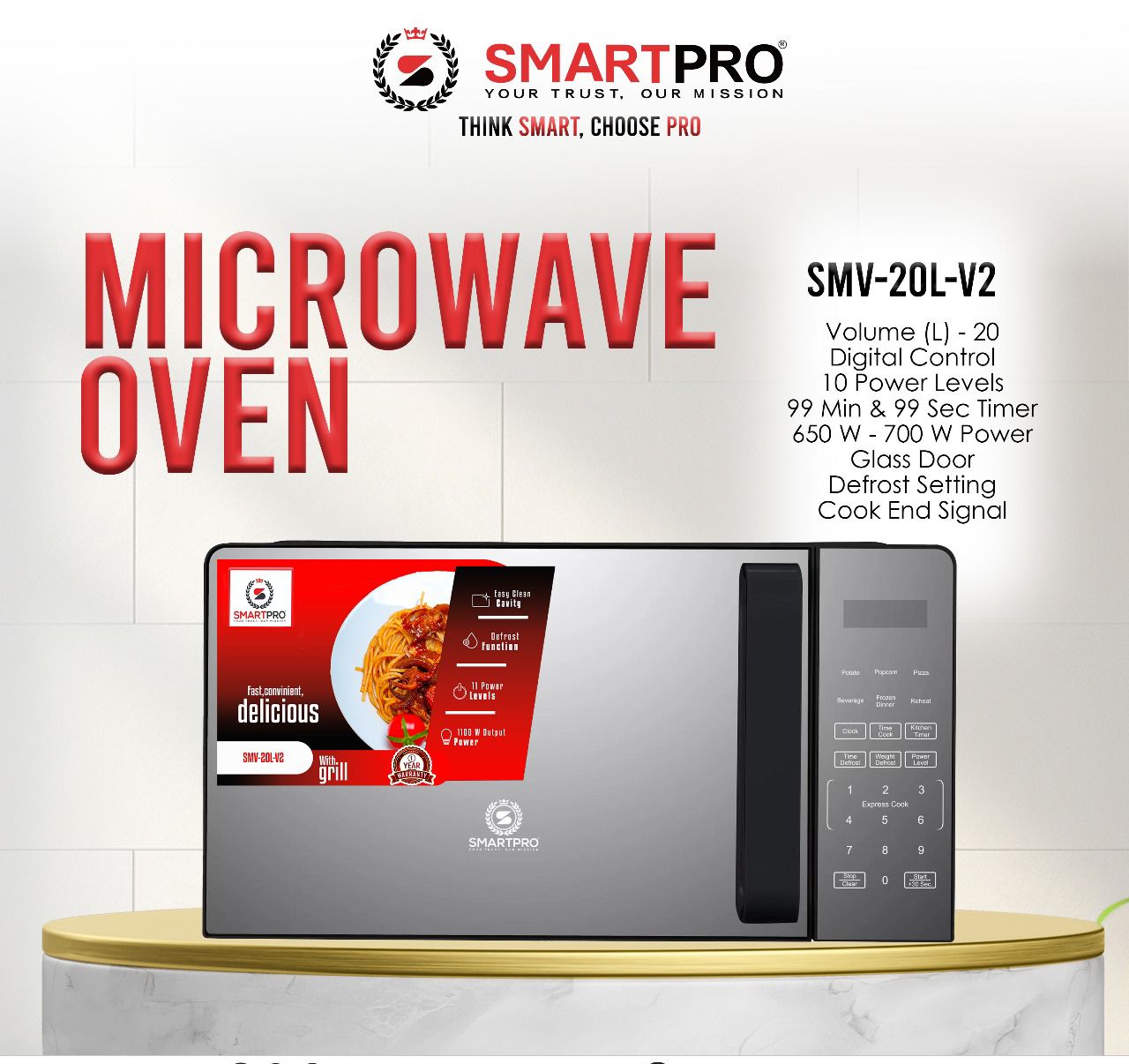 [🔥NEW LIMITED OFFER🔥 🥑🌽ONLY AT KILIMALL !!! ] 1Pc Brand New Very Quality Durable SmartPro Digital Microwave 
 Capacity 20L  at Affordable Price