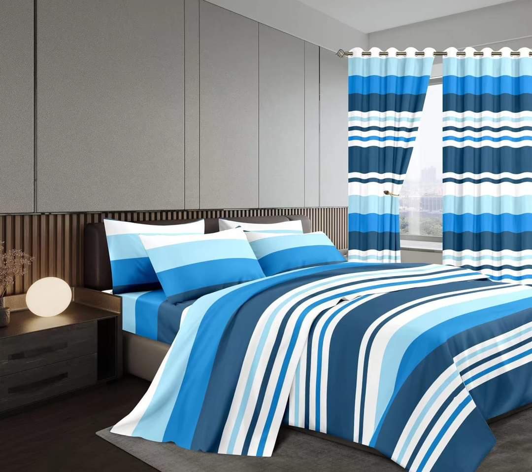 [🔥SPECIAL LIMITED OFFER🔥 🥑🌽!!] 7Pcs Size [ 6 X 6 fts ] Brand new Luxurious & Stylish Curtain duvets ✨1 pc woolen duvet  ✨1 pair ring curta. ✨2 pcs bedsheets ✨2 pcs pillow cases▪️