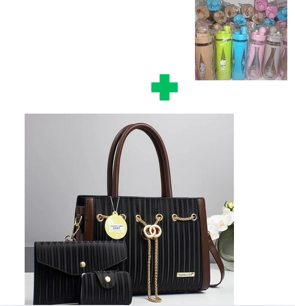 [ GRAB IT AT LOW PRICE+ ADDED OFFERS 🤩🤩✨ !!! ] 3 in 1 Brand New High Quality Stylish and Luxurious Comfortable Ladies Handbag.. That Comes With a Free Water Bottle ( Random Color) ✔👌