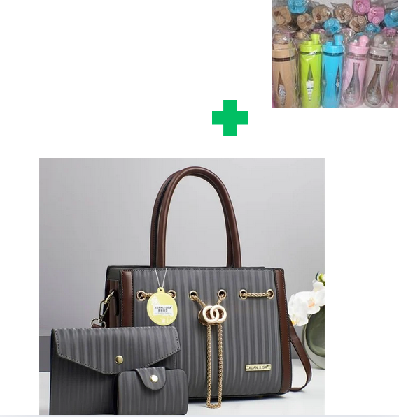 [ GRAB IT AT LOW PRICE+ ADDED OFFERS 🤩🤩✨ !!! ] 3 in 1 Brand New High Quality Stylish and Luxurious Comfortable Ladies Handbag.. That Comes With a Free Water Bottle ( Random Color) ✔👌