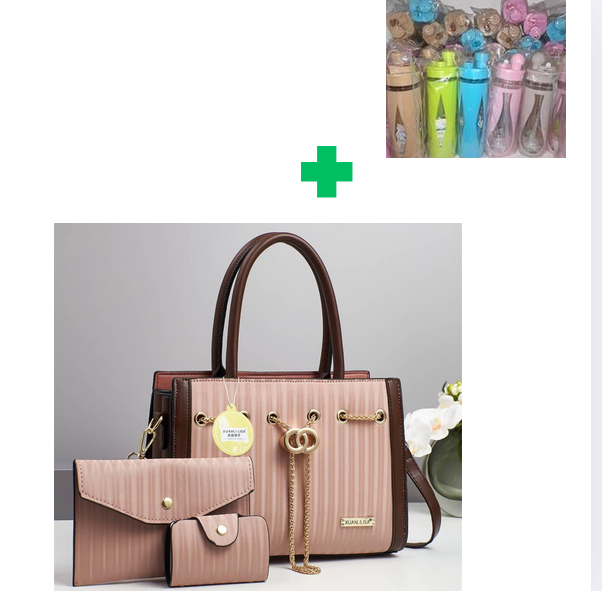 [ GRAB IT AT LOW PRICE+ ADDED OFFERS 🤩🤩✨ !!! ] 3 in 1 Brand New High Quality Stylish and Luxurious Comfortable Ladies Handbag.. That Comes With a Free Water Bottle ( Random Color) ✔👌