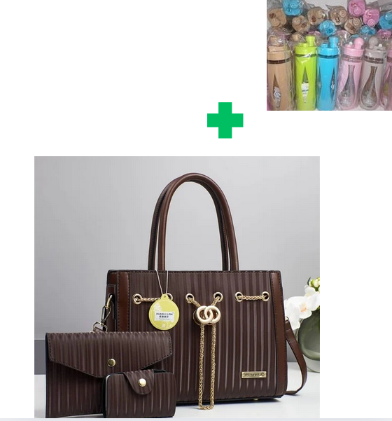 [ GRAB IT AT LOW PRICE+ ADDED OFFERS 🤩🤩✨ !!! ] 3 in 1 Brand New High Quality Stylish and Luxurious Comfortable Ladies Handbag.. That Comes With a Free Water Bottle ( Random Color) ✔👌