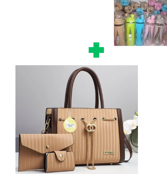 [ GRAB IT AT LOW PRICE+ ADDED OFFERS 🤩🤩✨ !!! ] 3 in 1 Brand New High Quality Stylish and Luxurious Comfortable Ladies Handbag.. That Comes With a Free Water Bottle ( Random Color) ✔👌
