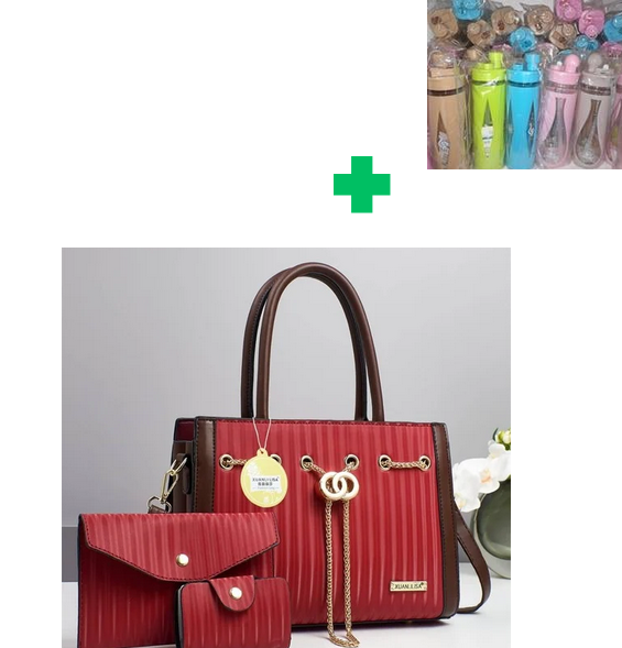 [ GRAB IT AT LOW PRICE+ ADDED OFFERS 🤩🤩✨ !!! ] 3 in 1 Brand New High Quality Stylish and Luxurious Comfortable Ladies Handbag.. That Comes With a Free Water Bottle ( Random Color) ✔👌
