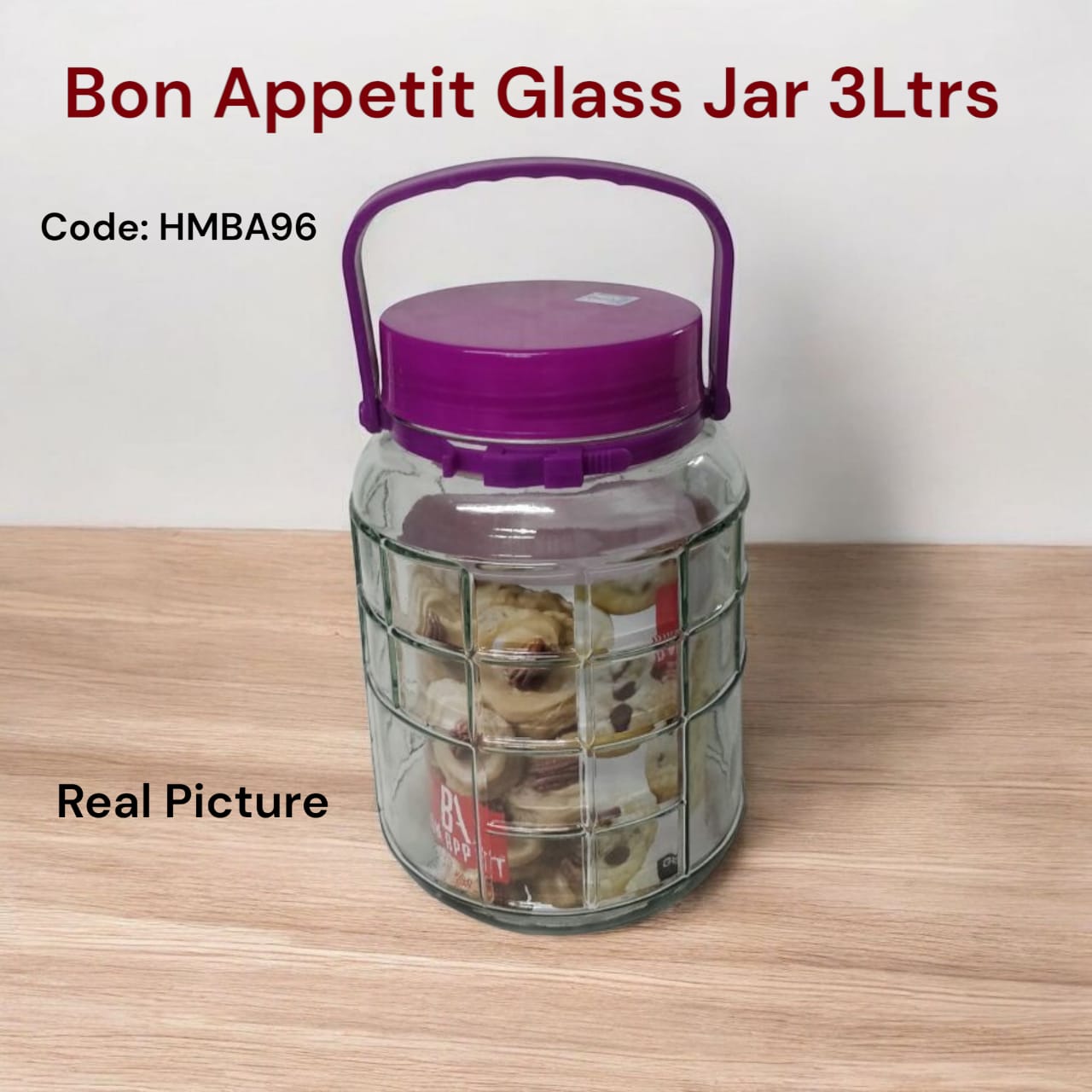 🚨 SALE 🚨 1 pc HMBA96 – Bon Appetit Glass Jar 3 Litres – Stylish, Durable, Airtight, Perfect for Kitchen & Pantry Storage 🏠✨