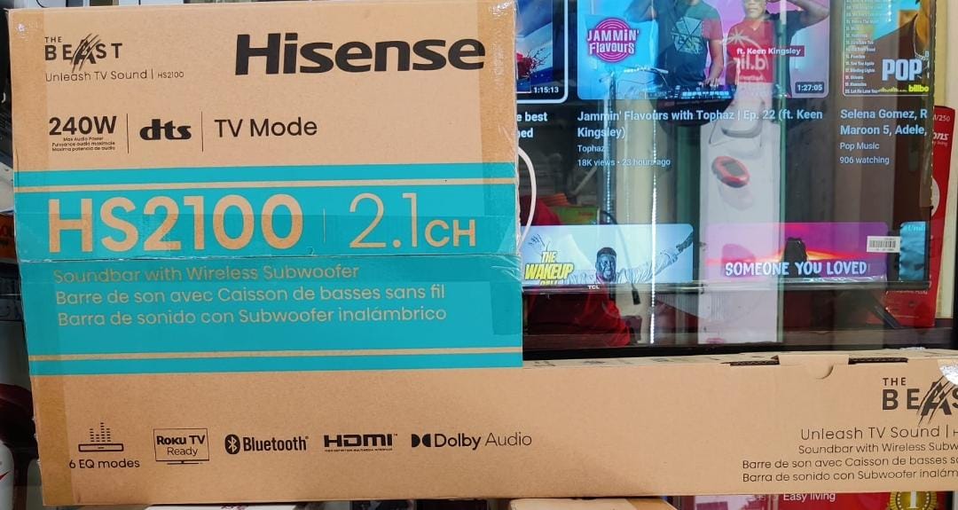 🌈 EVERYDAY OFFER 🌈 - 1pc Hisense Soundbar 2.1 HS2100 240W LED Multimedia Speaker System USB/BT/FM for Home Theatre & Entertainment