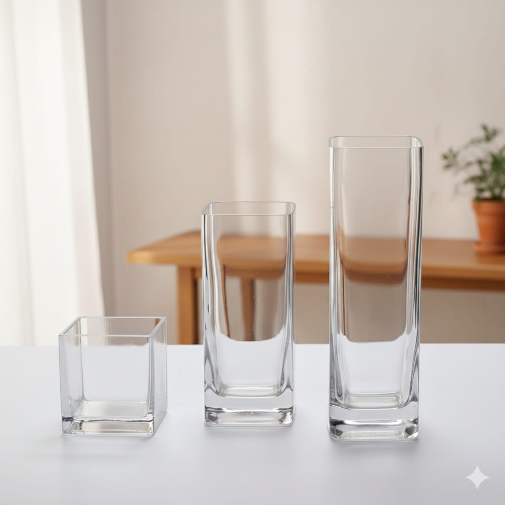 ⭐ SEASONAL OFFER ⭐ - 3pc Cube Vase Set | Modern Decorative Glass Vases for Home, Office & Living Room | Stylish & Durable