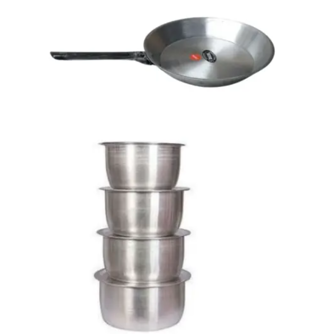 Sufuria 4Pcs Set Of Stainless Aluminum Size 1 2 3 4 plus free frying pan -without Lids