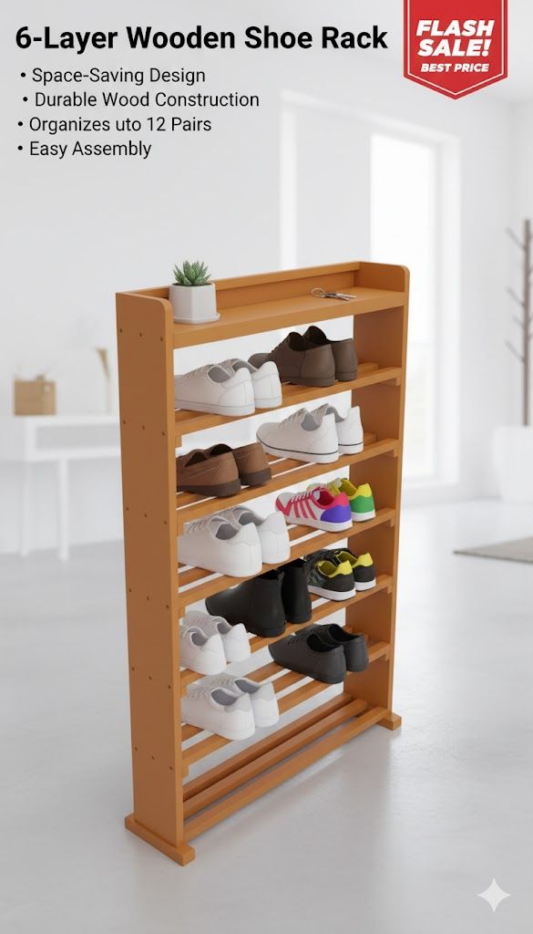 (Offer price 6 layers) Wooden Shoe Rack Economical Shoe Shelf Simple Shoe Cabinet Multi-layer Assembly Door Dormitory Organizer Shoe Storage Rack as picture.