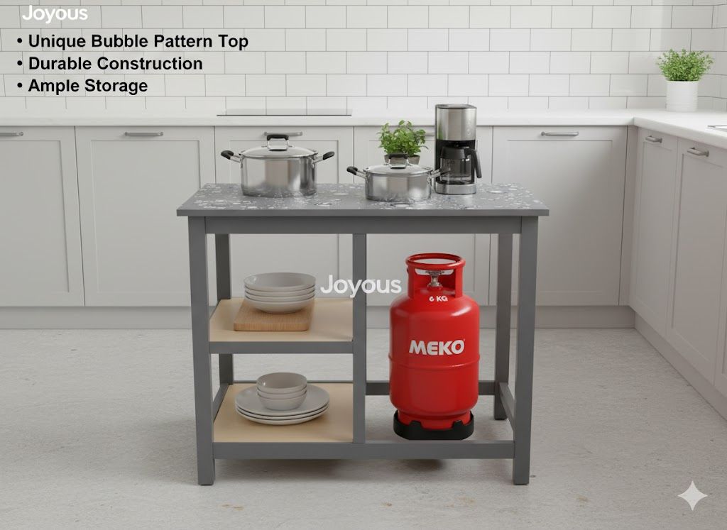 Kitchen Table with Shelves Bubble Gray Vanished Unique Bubble Effect Design | Modern Kitchen table with Storage