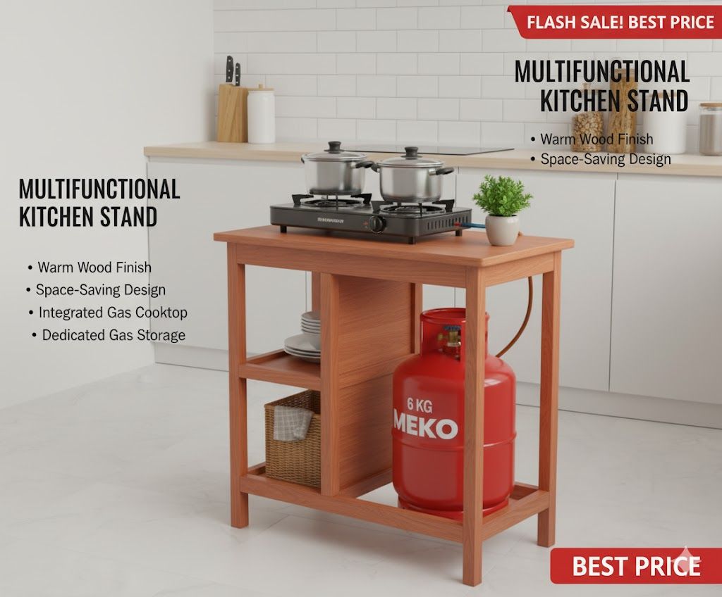 Modern Kitchen Table suitable for 6KG cooking Meko with Storage Racks | Heavy-Duty suitable for 6KG cooking Meko | Strong Kitchen Organizer with Shelves