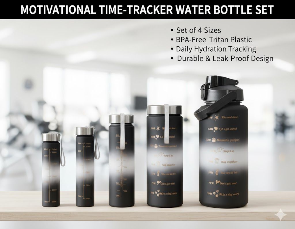 4 in 1 Fitness  Motivational Water Bottle Leak-Proof Goals Tracker Fitness Bottle
