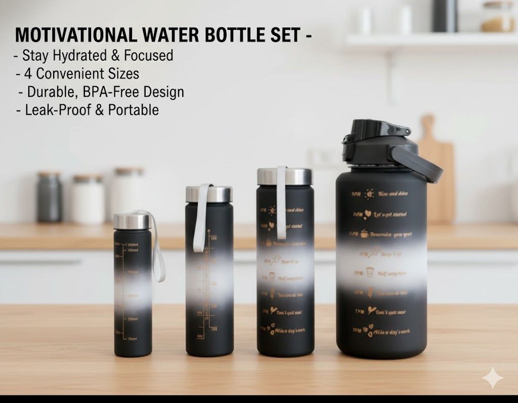 4 in 1 Fitness  Motivational Water Bottle Leak-Proof Goals Tracker Fitness Bottle