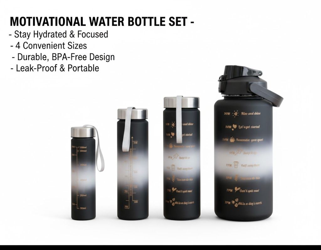4 in 1 Fitness  Motivational Water Bottle Leak-Proof Goals Tracker Fitness Bottle