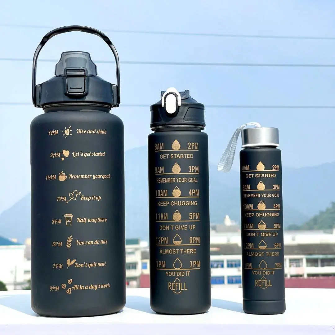 3-in-1 Motivational Water Bottle Sports Bottle with  Time Marker for Gym & Fitness Leak-Proof