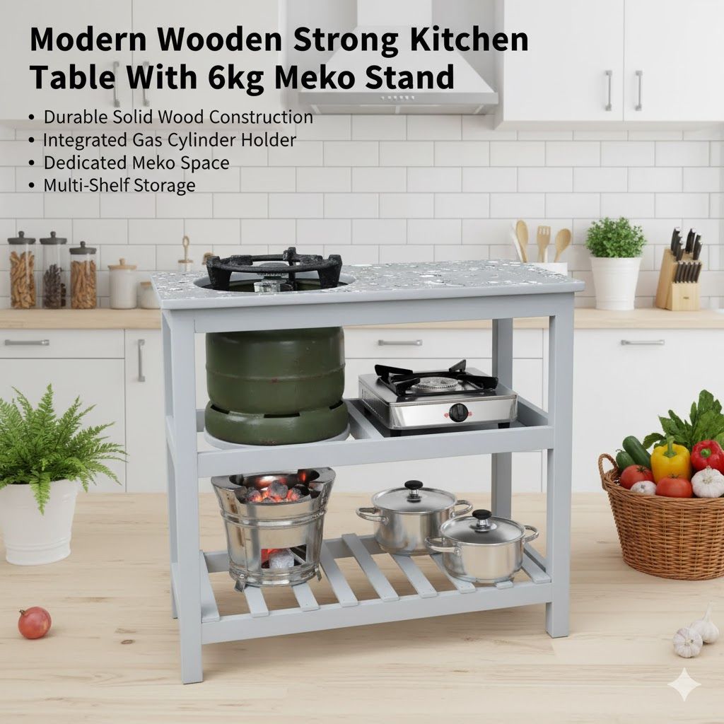 Modern Kitchen Table With 6kg Stand for Cooking Meko Wooden Strong Kitchen Table With Racks. Suitable for 6kg Cooking Meko.as Picture