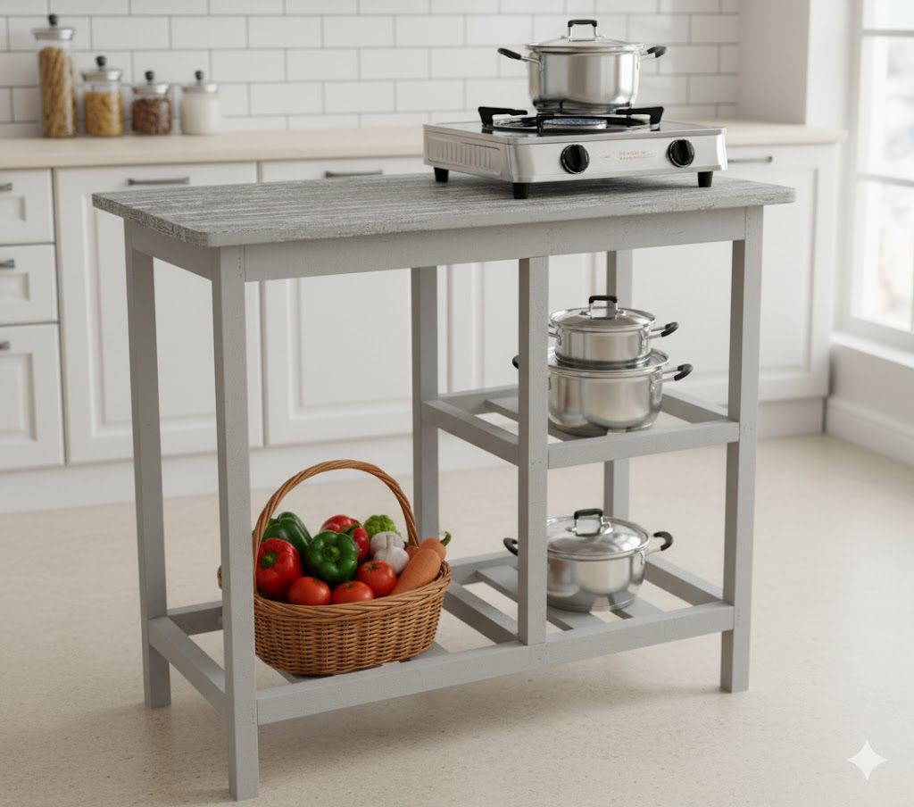 Modern  Kitchen Table Wooden Strong Kitchen Table With Racks Strong and Classic Suitable for 6kg Cooking Meko.as Picture