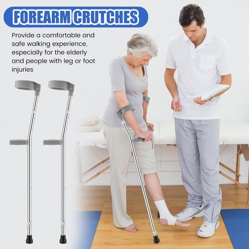 1 Pair Forearm/elbow Crutches for Adults Aluminum Adult Crutches Gray Adjustable Crutches for Men Women, 300 Lb. Weight Capacity, Height Adjustment